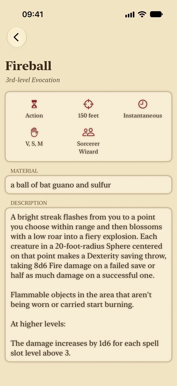 Fireball spell card in Caster