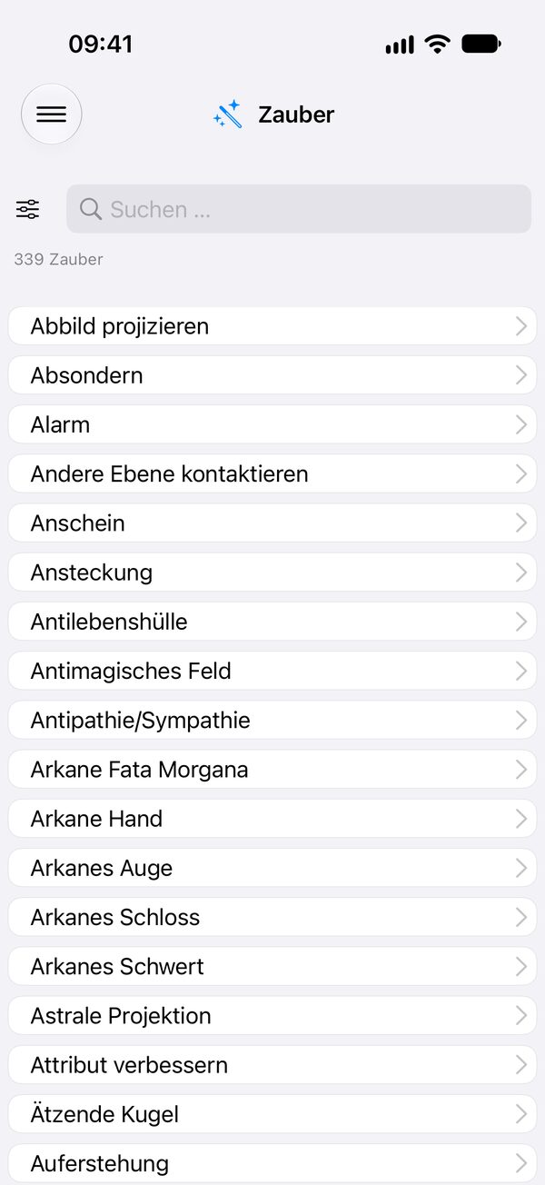 Zauberliste in Caster