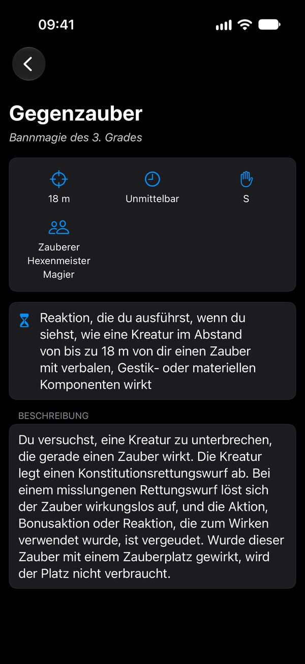 Zauberkarte im dunklen Modus