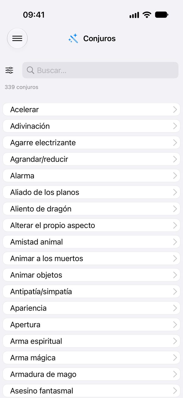 Lista de conjuros de Caster