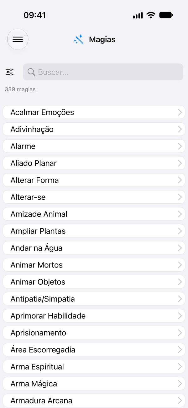 Lista de magias do Caster
