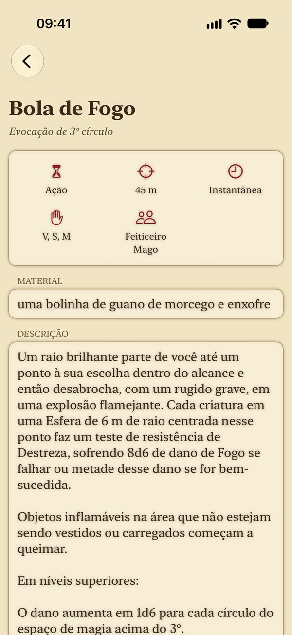 Ficha da magia Bola de Fogo no Caster
