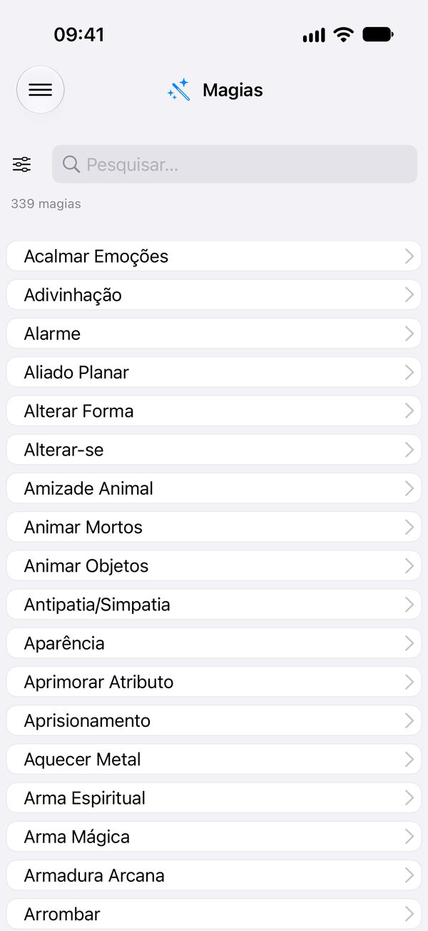 Lista de magias do Caster
