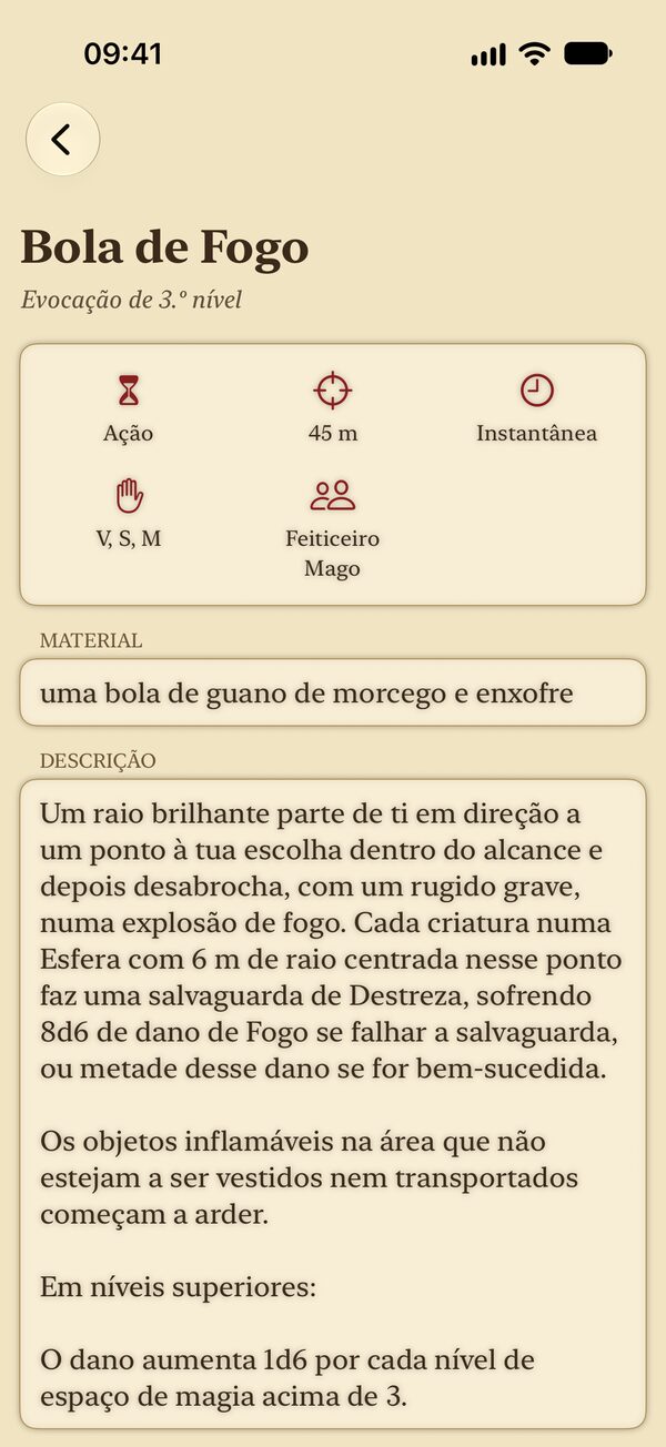 Ficha da magia Bola de Fogo no Caster